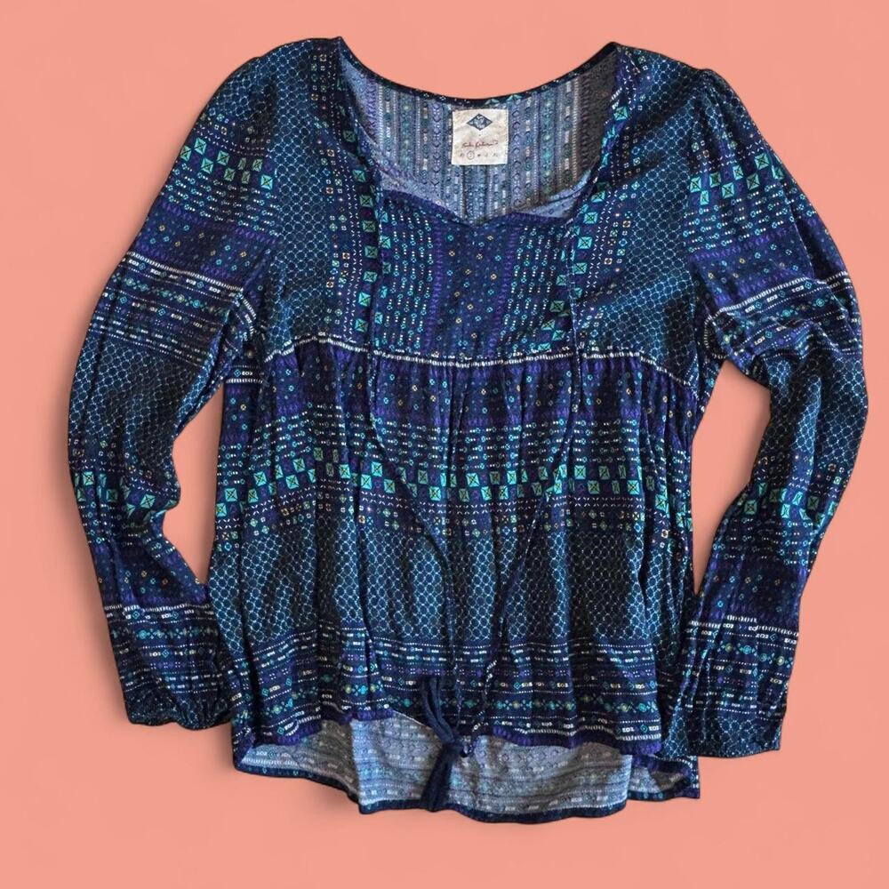 Wild blue boho babydoll top